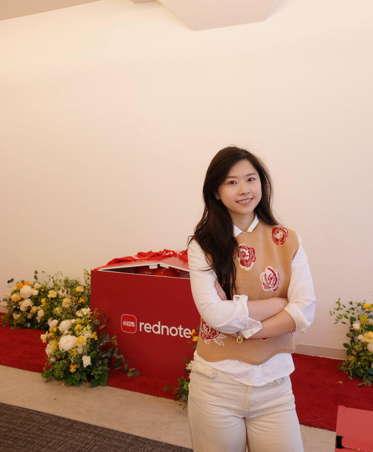 Genevieve Cen at corporate event with FlowerEver floral designs